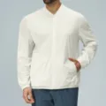 Men's casual white zip-up bomber jacket, stand collar daily commute autumn outerwear fashion. - S / Creamy Apricot