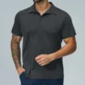 Dark grey men's short sleeve polo shirt, breathable fabric, ideal for golf and outdoor casual wear. - S / Volcano Gray