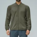 Men's olive green full-zip stand collar bomber jacket for casual daily commute and sports wear. - Oil Green