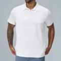 Men white short sleeve polo shirt breathable fabric for golf sportswear casual daily wear - Off White