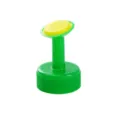 Close-up detail of the green and yellow plastic bottle cap watering sprinkler for garden plants. - Green