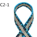 Detailed view of blue leopard print jacquard webbing strap with metallic gold thread weave. - C2-1 Blue Edge