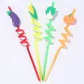 Colorful vegetable shaped reusable hard drinking straws with cute cartoon toppings for parties. - Vegetable Straw 4-Piece Set