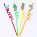 Carina cannuccia di plastica colorata con cactus dettaglio per feste per bambini. - Set da 4 pezzi / Cannucce di Cactus Set da 4 Pezzi