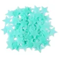 Vue detaillee des autocollants etoiles phosphorescentes, decoration murale plastique 3cm. - Bleu Clair