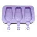 Silicone ice cream mold 3-cavity cute rabbit popsicle maker DIY homemade frozen dessert tool - 3-Cavity Rabbit / Purple