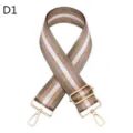 Detailed view of the adjustable replacement bag shoulder strap with metallic gold thread and hooks. - Deep Khaki / Gold
