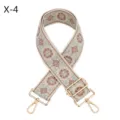 Wide woven embroidered bag strap replacement ethnic style adjustable shoulder strap with gold hardware. - Gold / X-4 Khaki Flesh Pink