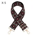 Wide ethnic embroidered replacement bag strap with gold metal hardware, detail view. - Gold / X-5 Black Burgundy