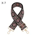 Ethnic embroidered bag strap replacement, adjustable black shoulder belt with pink floral pattern. - X-7 Black Pink