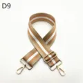 Replacement adjustable bag strap with striped webbing and gold tone hardware for crossbody bags. - Khaki
