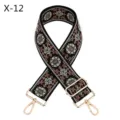 Wide embroidered bag strap replacement ethnic style floral pattern with gold metal hardware details. - X-12 Black Light Green