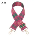 Wide embroidered bag strap with colorful argyle pattern and gold metal hardware for purses. - A-9