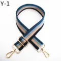 Close-up detail of stylish striped replacement bag strap with durable gold hardware. - Y-1 Blue Stripe