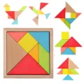 Wooden tangram puzzle set kids educational brain teaser toy colorful geometric shapes blocks - Tangram