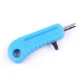 Manual nut cracker tool featuring a blue plastic handle and metal pin for hard nuts. - Blue