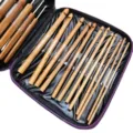 20pcs carbonized bamboo crochet hook set with zippered storage case for DIY yarn craft knitting. - Bamboo Crochet Hook Set
