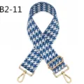 Blue and white houndstooth jacquard bag strap detail with adjustable gold metal hardware. - Gold / B2-11 Blue and White Houndstooth