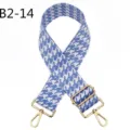 Blue white houndstooth bag strap detail with golden metal adjustable hardware and clasps. - B2-14 Blue and White Houndstooth