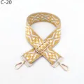 Ethnic style jacquard replacement bag strap with golden metal hardware adjustable long. - Gold / C-20 White Yellow Floral