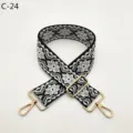 Replacement black white ethnic jacquard bag strap with gold metal adjustable buckles. - Gold / C-24 Black Base White Gray Floral