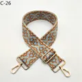 Ethnic style replacement bag strap adjustable shoulder crossbody woven strap with gold hardware. - Gold / C-26 Brown Edge Blue
