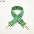 Ethnic style woven replacement bag strap with adjustable length and golden metal hardware details. - Gold / C-31 Light Green Floral