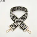Ethnic style jacquard bag strap, black white geometric pattern with gold hardware adjustable - Gold / C-37 Black