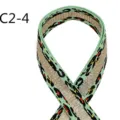 Ethnic style jacquard webbing detail shot, green and gold leopard polyester ribbon. - C2-4 Green Base