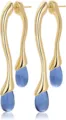 Boucles d'oreilles pendantes en laiton dore avec design metallique ondule et pierre bleue en goute. - Style Goutte d'Eau Bleue (e2775 Style 7)