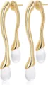 Gros plan détaillé des boucles d'oreilles pendantes dorées avec cristaux transparents. - Style Goutte d'Eau Transparent (e2775 Style 12)