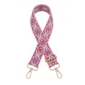 Ethnic style woven replacement bag strap, adjustable crossbody strap with gold hardware and pink pattern. - Silver Buckle / Z25 Rose Pink