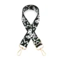 Adjustable wide bag strap replacement with geometric pattern and gold hardware for use. - Black Green Stripe