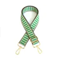 Bandoulière large réglable à rayures vertes et beige avec accessoires en métal doré. - Fermoir en Argent / Vert Clair