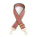 Correa de bolso ancha y ajustable de repuesto con rayas rojas y bejes y herrajes metálicos dorados. - Rojo