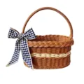 Cesta de regalo de mimbre de imitación con lazo, cesta de almacenamiento retro de frutas. - Con Pañuelo de Seda Pata de Gallo Azul / S / Marrón y Blanco