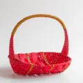 Red Woven Fruit Basket Gift Flower Handle Basket Storage Wicker Basket Large Capacity - Large Watermelon Basket / Red