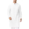 Abito midi uomo largo collo alla coreana manica lunga tinta unita stile etnico casual. - Taglia S / Bianco