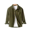 Camicia uomo maniche lunghe velluto coste tinta unita giacca casual revers bottoni - Taglia S / Verde militare