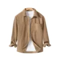 Camicia casual da uomo in corduroy a maniche lunghe tinta unita con tasca per l'autunno. - Taglia S / Cammello