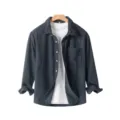 Camicia uomo casual in corduroy maniche lunghe revers tinta unita bottoni capispalla - Taglia S / Blu scuro