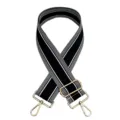 Ancha correa de bolso de repuesto en blanco y negro con herrajes dorados ajustable. - Negro