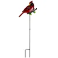 Vue detaillee piquet de jardin oiseau cardinal en metal decoration de pelouse - Sac à bulles / Cardinal Debout de Côté