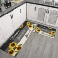 Kitchen runner rug set, sunflower non-slip absorbent flannel floor mat for home decor - 43 x 60 + 43 x 120 cm / Sunflower Print