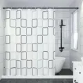 Geometric waterproof shower curtain set for bathroom, mildew-resistant fabric with black rings. - Thickened Large Plaid / Shower Curtain (80W x 180H) with Hooks