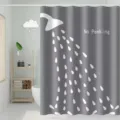 Grey waterproof shower curtain set with shower head pattern for bathroom decoration use. - Thickened Grey Shower Pattern / Shower Curtain Width 120 x Height 180 + Hooks