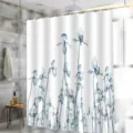 Close-up of waterproof shower curtain with elegant blue botanical X-ray art floral design. - 90*180 / H-0811