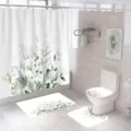Spring green leaf shower curtain set with matching mats for bathroom home decor detail view. - 4-Piece Set / Standard Style