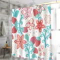 Waterproof fabric shower curtain featuring a cute strawberry and floral pattern for bathroom. - 90*180 / H-0813