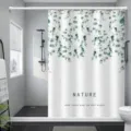Waterproof white shower curtain featuring elegant green eucalyptus leaves botanical pattern - Spider Plant Thickened / Shower Curtain Width 120 x Height 180 + Hooks